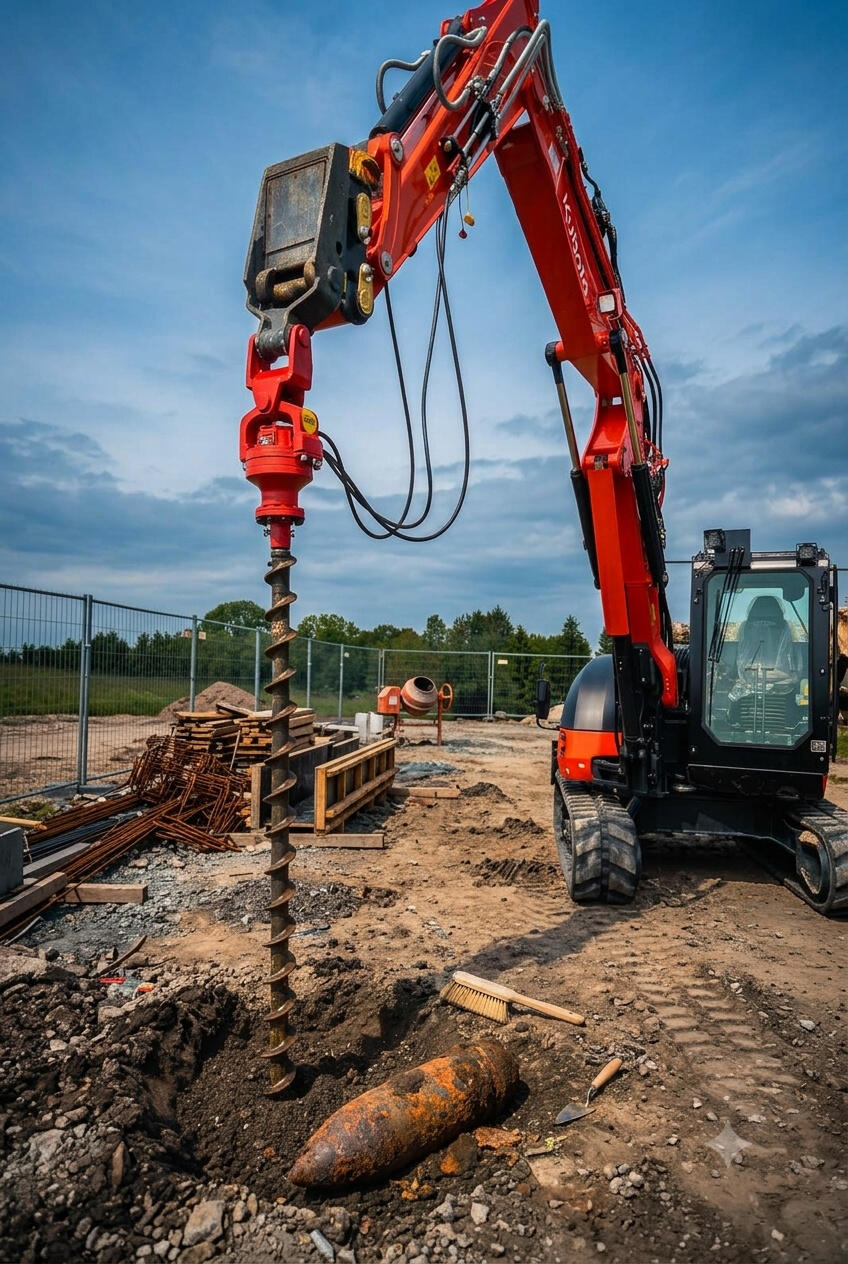 Rote Bagger im staubigen Gelände Rote Bagger im staubigen Gelände